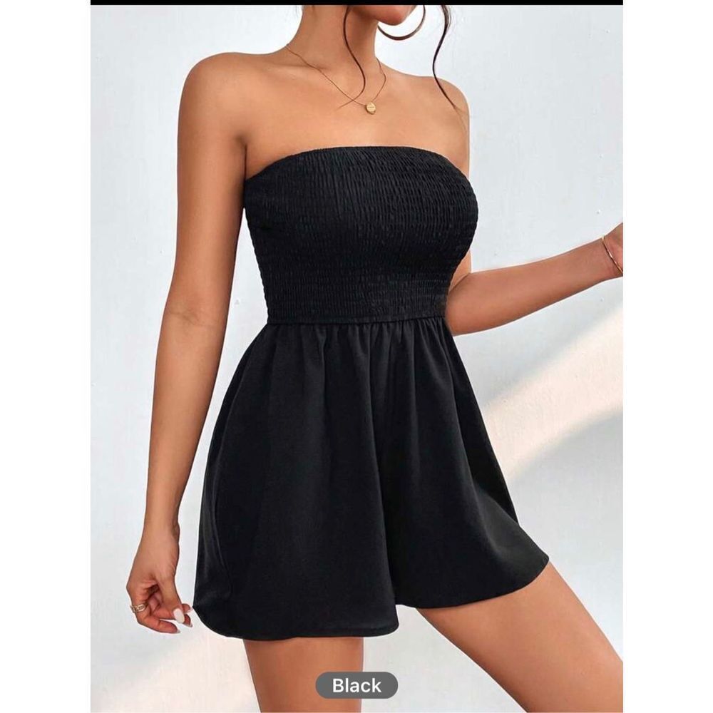 SHEIN PETITE Solid Tube Romper - Picture 4 of 8